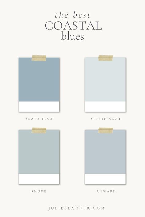 Beachy Blue Paint Colors, Beach House Paint Colors, Coastal Blue Paint, Soothing Paint Colors, Coastal Blues, Coastal Paint Colors, Coastal Paint, Beach House Colors, Coastal Exterior