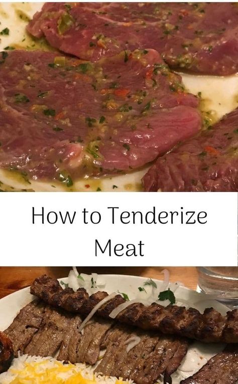 There are several techniques to achieve deliciously succulent, tender meat. #tenderize #meat #cookingtips #marinate How To Tenderize Meat, Roast Beef Marinade, Meat Tenderizer Recipe, Tenderizing Steak, Tenderizing Meat, Meat Marinade Recipes, Easy Steak Marinade, Beef Cows, Vegan Grilling Recipes