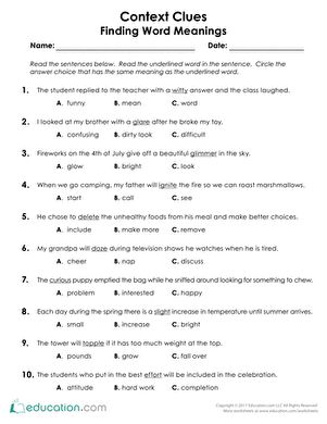 Third Grade Reading & Writing Worksheets: Context Clues: Finding Word Meanings Context Clues Anchor Chart, Vocabulary Meaning, Context Clues Activities, Context Clues Worksheets, Navy Chief Petty Officer, Meaning Words, Word Meanings, Multiple Meaning Words, Chief Petty Officer