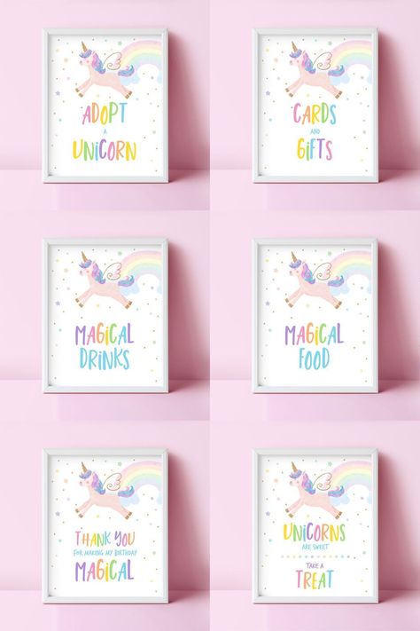 This is a Birthday Sign that you can download immediately. This will be the perfect decoration for your unicorn theme birthday party. #unicorn birthday party #magical day party #Gold Glitter Unicorn horn #pastel rainbow party #birthday party decoration #party decor sign #party table decoration #take a treat sign # thank you sign #magical birthday sign #magical food sign #party food sign #magical drinks sign #party drinks sign #cards and gifts sign #party favor sign #adopt a unicorn Unicorn Birthday Sign, Adopt A Unicorn, Birthday Unicorn Theme, Unicorn Birthday Party Food, Magical Drinks, Party Favor Sign, Pastel Rainbow Party, Printable Unicorn Birthday, Party Food Signs