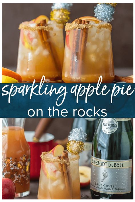 SPARKLING APPLE PIE ON THE ROCKS is the perfect Fall cocktail! Cinnamon Apple Cider mixed with Caramel Apple Simple Syrup and topped with bubbly champagne. This apple cider cocktail is the best holiday drink ever! Apple Simple Syrup, Dirty Drinks, Cider Cocktail Recipes, Apple Pie Cocktail, Apple Cider Drink, Cider Cocktail, Beverage Ideas, Cider Drinks, Apple Cider Cocktail