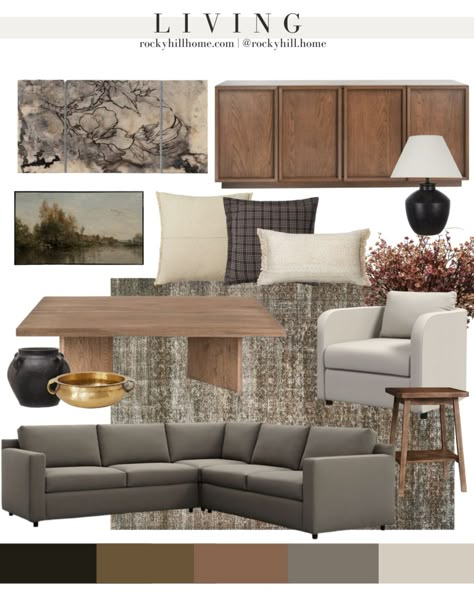 Serene Spaces Living Gold Brass … curated on LTK Japandi Contemporary Living Room, Earth Tone Home Decor Living Rooms, Modern Classic Minimalist Interior, Gray Brown Wood Floors Living Room, Transitional Living Rooms With Fireplace, Rowe Sectional Sofa, Rugs And Pillows Living Room, Dark Gray And Tan Living Room, Organic Modern Picture Wall