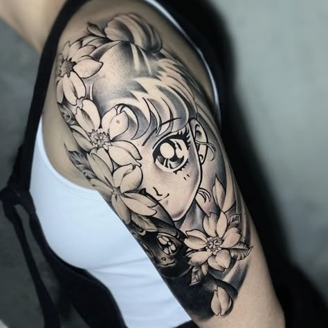 Tatuaje Sailor Moon, Tattoo Sailor, Moon Half, V Tattoo, Tattoo Japanese Style, Sailor Moon Tattoo, Moon Tattoos, Tasteful Tattoos, Leg Sleeve Tattoo