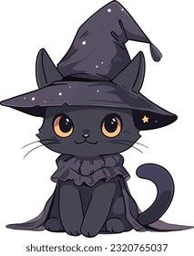 Fluffy Cat Drawing, Black Cat Drawing, Kawaii Cat Drawing, Cartoon Witch, Witch Drawing, Chat Halloween, Chibi Cat, Cat Kawaii, Cute Cat Drawing