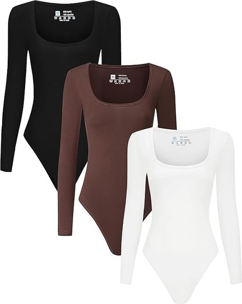 3 Piece Women's Square Neck Long Sleeve Bodysuit T shirts Body Suit Tops Body Suits Outfits, Cute Body Suit Outfits, Body Suit Outfits Night Out, Long Sleeve Bodysuit Outfit, Bodysuit Outfit Ideas, Black Bodysuit Outfit, Body Suit Outfit, Outfit Basics, Combo Outfits