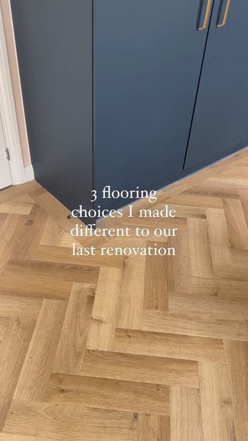 Holly | Renovation & interiors on Instagram: "Using knowledge gained from our past few renovations, this time around I made a few different choices when it came to the flooring… 1. This time I went for LVT throughout downstairs instead of engineered wood. It’s so much easier to clean, much more hardwearing, cheaper (depending on which LVT you go for) and still looks and feels real. Ours is the Highland Oak Classic herringbone LVT from @invictuscarpetflooring 2. Synthetic carpet instead of woo Kitchens With Lvt Flooring, Lvt Wood Look Flooring, Lvt Oak Flooring, Lvt Wood Flooring, Herringbone Lvt Floor Kitchen, Herringbone Engineered Wood Floor, Lvt Kitchen Flooring, Kitchen Lvt Flooring Ideas, Lvt Herringbone Flooring