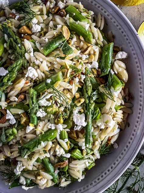 Arugula Orzo Salad, Italian Orzo Salad, Orzo Salad With Asparagus, Whole Food Meal Ideas, Orzo Asparagus, Fresh Pasta Salad, Lemony Orzo, Nice Meals, Asparagus Pasta Salad