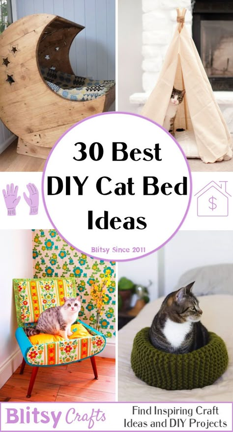 Diy Outdoor Cat Bed, Make Cat Bed, Cat Bed Patterns Free, Diy Pet Bed Kitty, Diy Cat Beds Ideas, Kitten Beds Diy Ideas, Things To Make For Your Cat Diy Projects, Cat Bed Diy Sewing, Diy Cat Bed Cardboard