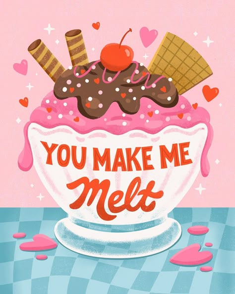 Jess Miller (@jessmillerdraws) • Instagram photos and videos Ice Cream Puns, Candy Puns, Cuddles And Kisses, Tea Time Illustration, Spring Logo, You Make Me Melt, Cheesy Puns, Art Fundamentals, Ice Cream Illustration