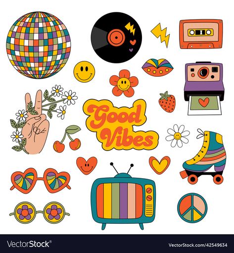 Hippy Stickers, Groovy Elements, Diy Beer Pong Table, Groovy Room, 90's Stickers, Creating Artwork, Retro Illustration, Retro 70s, Free Stickers