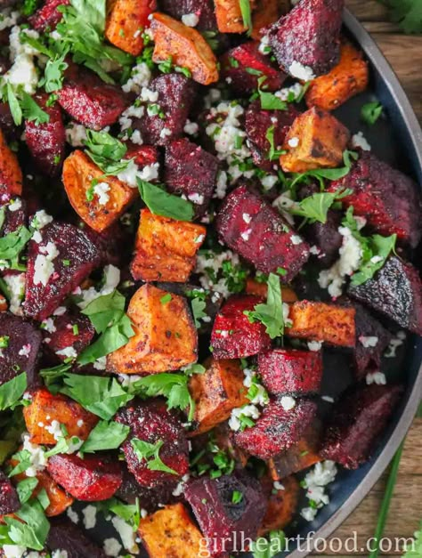 Roasted Beets And Sweet Potatoes, Beets And Sweet Potatoes, Beets And Carrots, Roasted Beets And Carrots, Beetroot Recipes, Beetroot Salad, Roasted Vegetable Recipes, Beet Recipes, Salad With Sweet Potato