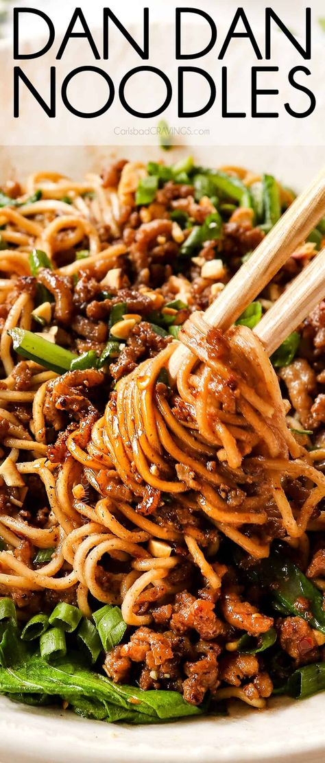 Dan Dan Noodles Recipe - Carlsbad Cravings Dan Dan Noodle, Peper Steak, Dan Dan Noodles Recipe, Asian Noodle Dishes, Dan Dan Noodles, Pork Noodles, Asian Noodle Recipes, Carlsbad Cravings, Asian Pork