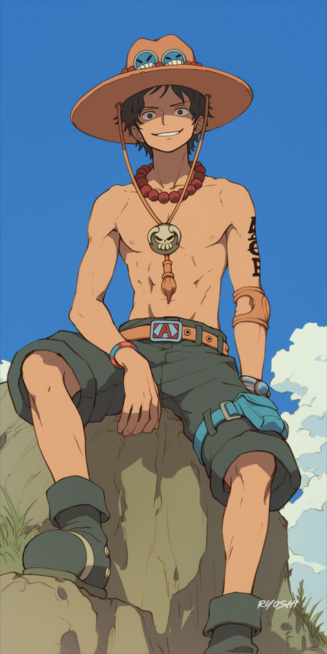 Portgas D. Ace in Ghibli Style Portgas D Ace Wallpapers Iphone, Portgas D Ace Cute, Ace One Piece Drawing, Ghibli Style Art, Ace Drawings, Portage D Ace, Portgas D Ace Fanart, Ghibli Art Style, Style Phone Wallpaper