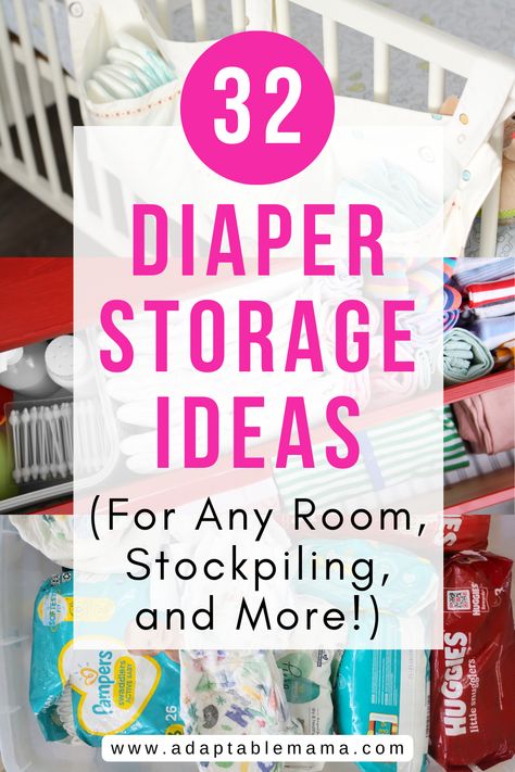 Check out here various diaper storage ideas for a small bedroom, the living room, for stockpiling diapers, and even for a DIY diaper storage! #newmomtips #firsttimemomtips #newborncare #babycare #diapertips #nursery #nurseryroom Sippy Cup Storage Ideas, Nappy Station Ideas, Cloth Nappy Storage, Daycare Diaper Organization, Small Nursery Storage Ideas, Diaper Organizer Ideas, Baby Storage Ideas For Small Spaces, Baby Organization Ideas Small Space, Baby Storage Ideas