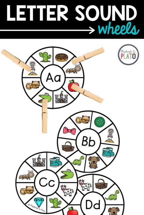 These letter sound wheels are the perfect pre k and kindergarten phonics activity to further letter sound knowledge. Great for practicing beginning sounds and beginning reading skills. These can be used for an easy literacy center as well! #phonics #beginningreader #literacycenters Phonics Activities Kindergarten, Abc Games For Kids, Teacch Activities, Letter Sound Recognition, Letter Sound Activities, Sound Activities, Kindergarten Literacy Centers, Playdough To Plato, Alphabet Centers