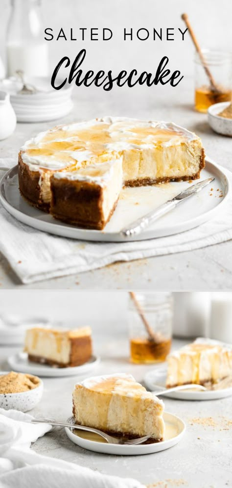 Salted Honey Cheesecake, Summer Cheesecake Flavors, Honey Cheesecake Recipes, Bee Cheesecake, Cheesecake Flavors Ideas, Honey Bun Cheesecake, Unique Cheesecake Flavors, Cheesecake Variations, Summer Cheesecake Recipes