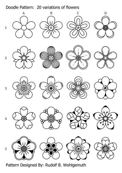 Flower Simple Design, Pattern Art Flower, Zentangle Tattoo Ideas, Zentangle Journal Ideas, Flower Zentangle Art, Doodle Art Flowers Zentangle Patterns, Zendoodle Art Flower, Zentangle Mandala Patterns, Zen Doodle Flowers