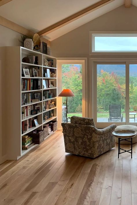 Select Birch flooring in 6” widths was finished with Apple Hill to accentuate the natural contrast and warmth in heart and sapwood throughout this lovely family home with a view of the White Mountains.

#birch #flooringideas #vermontplankflooring #livingroom #luxe #homedesign #homedecor #flooring #handmade #handcrafted #solarpowered Birch Flooring, Birch Hardwood Floors, Birch Floors, Apple Hill, Eastern White Pine, Heart Pine, Quarter Sawn White Oak, Wide Plank Flooring, Lovely Family