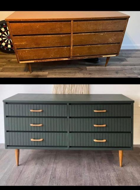 Upcycled Nightstand, Kitchen Cabinets Inspiration, Nightstand Inspiration, Mid Century Modern Dresser Makeover, Elegant Bedroom Ideas, Stained Dresser, Calming Decor, Diy Furniture Restoration, Kitchen Cabinet Inspiration