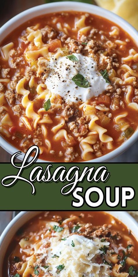 🍲 Lasagna Soup is the perfect blend of cozy, hearty flavors in a bowl! If you love traditional lasagna but want a quick and easy weeknight dinner, this recipe is your go-to. It's packed with savory ground beef, gooey melted cheese, and a rich tomato broth that’s bursting with Italian herbs and spices.   🌟 Try it tonight and let the rich flavors of this Lasagna Soup warm your soul!  #LasagnaSoup #EasyDinner #ComfortFood #QuickRecipes #ItalianCuisine #SoupSeason Best Lasagna Soup Recipe, Soup With Beef Broth, Italian Soup Recipes, Menu For The Week, Italian Lasagna, Soup Recipe Easy, Best Lasagna, Beef Lasagna, Cheese Lasagna