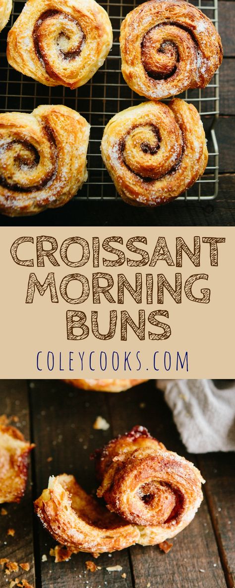 Croissant Morning Buns | A rich, buttery laminated croissant dough is folded with cinnamon sugar to create the flakiest, butteriest breakfast buns on the planet! #morning #buns #breakfast #cinnamon #croissant #homemade #recipe | ColeyCooks.com Recipes With Croissant Dough, Croissant Dough Ideas, Breakfast Casserole With Croissants, Breakfast Casserole Croissant, Weekend Baking, Morning Buns, Morning Bun, Healthy Recipes Crockpot, Croissant Dough