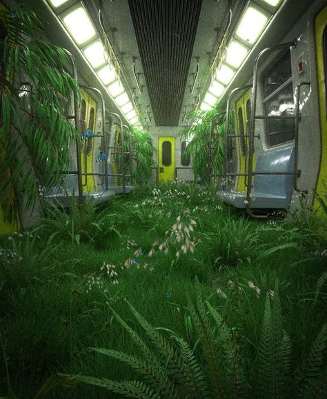 Timo Helgert on Instagram: “one week later - will the train be fully covered soon? - - In @memba.music new Liveshow you will see how the train will look like after one…” Abandoned Train, Dreamcore Weirdcore, Liminal Spaces, Post Apocalypse, Post Apocalyptic, The Train, Green Aesthetic, Abandoned Places, 그림 그리기