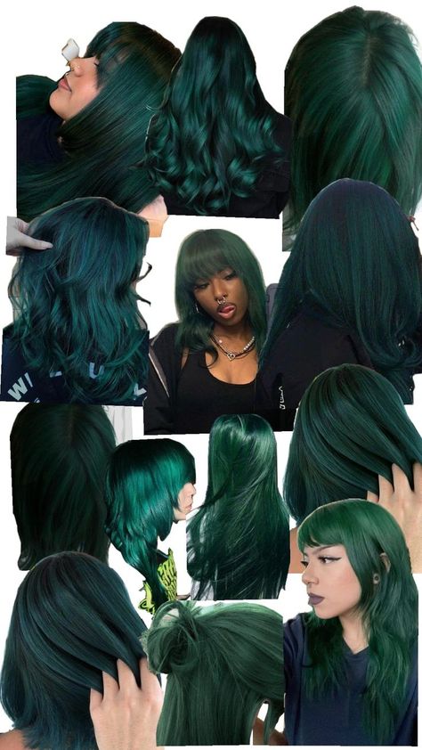 Jewel Toned Hair, Dark Green And Black Hair, Dark Green Hair Aesthetic, Hair Dye Ideas Green, Green Tips Hair, Dark Emerald Green Hair, Emerald Green Hair Color, Deep Green Hair, Hunter Green Hair