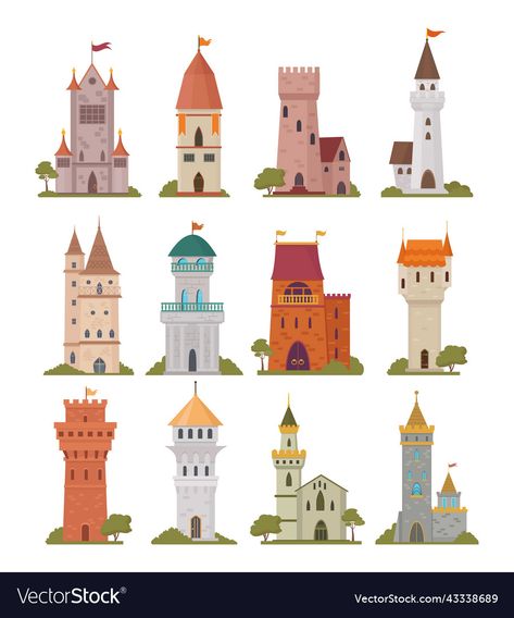 Castle Tower, Old Style, Vector Illustrations, Historic Buildings, Cartoon Styles, Old Fashioned, Png Images, Art Inspo, Adobe Illustrator