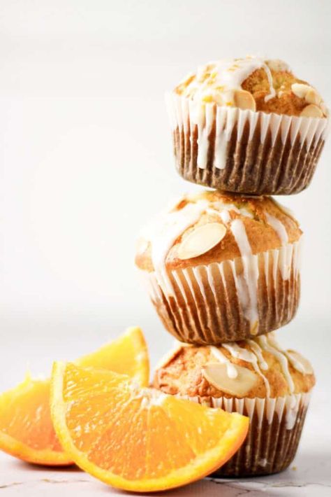 Orange Almond Muffins with Orange Glaze - The Littlest Crumb Flourless Muffins, White Chocolate Muffins, Almond Muffins, Healthy Muffin, Orange Muffins, Fruity Treats, Chocolate Pairings, Healthy Muffin Recipes, Orange Glaze