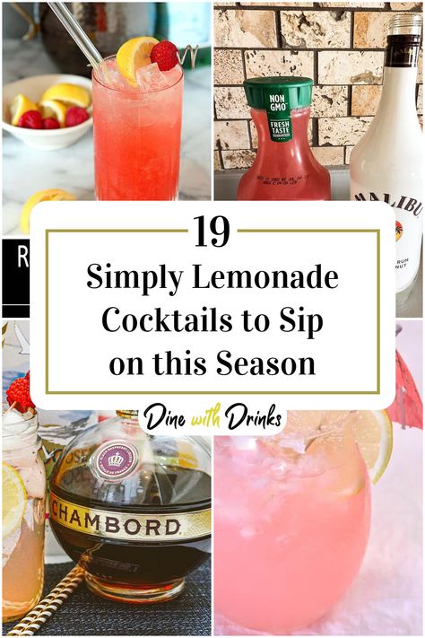 Collage of 4 simply lemonade cocktails. Lemonade Liquor Drinks, Cocktail Recipes With Lemonade, Lemonade Cocktails For A Crowd, Simply Cocktails Drink Recipes, Lemonade Vodka Drinks Recipes, Cocktail With Lemonade, Lemonade Alcohol Drinks Recipes, Simply Juice Cocktails, Simply Limeade Cocktail