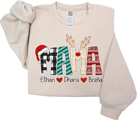 GODMERCH Mama Claus Personalized Nickname Mama with Kid Names Sweatshirt, Christmas Mama Gifts for Women, Custom Mama Gifts, Mama Sweater at Amazon Women’s Clothing store Mom Gifts Christmas, Mimi Claus, Gifts For Nana, Gigi Shirts, Dark Heather Color, Mum Gifts, Crewneck Design, Nana Gifts, Cozy Feeling