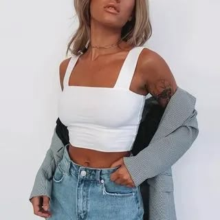 Crop Top Blanco, Summer Crop Top, Fashion Outfits Women, Backless Tank Top, Colorful Crop Tops, Middle Age Fashion, Casual Chique, Summer Crop Tops, Sleeveless Crop Top