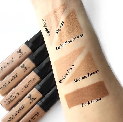 Wet N Wild Photo Focus Foundation, Concealer Swatches, Wet And Wild Foundation, Foundation Swatches, Light Concealer, Photo Focus, Wet And Wild, Wild Beauty, Color Corrector