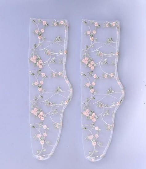 Rose Quartz HollyHocks Tulle Socks Crystal Dawn | Etsy Tulle Socks, Pretty Socks, Concert Wear, Flower Socks, Floral Socks, Rolled Up Jeans, Sock Outfits, Lace Socks, 자수 디자인