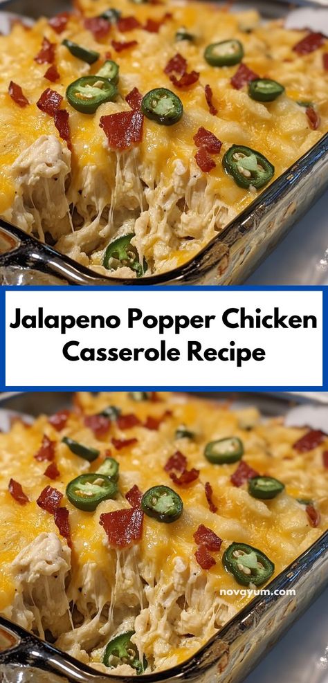 Craving a deliciously spicy dish? This Jalapeno Popper Chicken Casserole is a flavor-packed delight that combines creamy cheese and zesty jalapenos, making it an unforgettable choice for your family dinner. Jalapeño Popper Chicken Casserole, Jalapeno Popper Chicken Casserole, Popper Chicken Casserole, Popper Chicken, Yummy Casserole Recipes, Chicken Casserole Recipe, Jalapeno Popper Chicken, Jalapeño Poppers, Hearty Casseroles