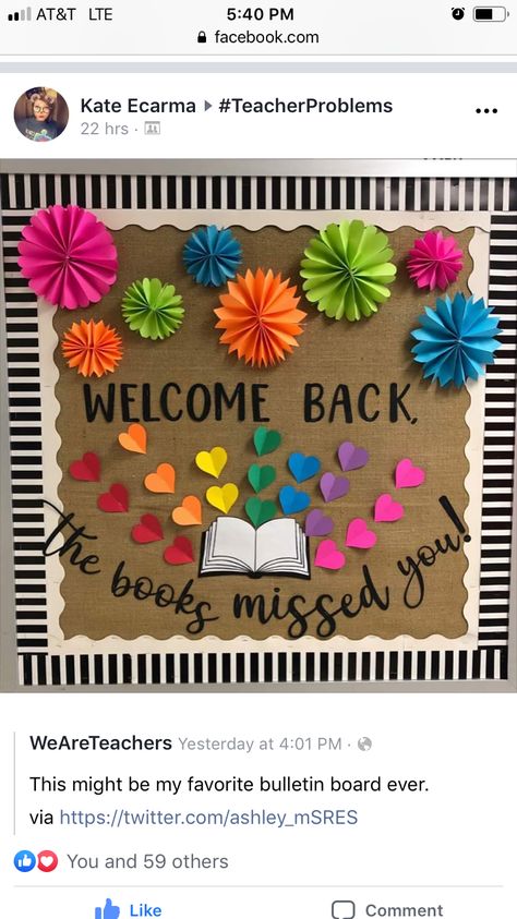 Bulletin Board Ideas For Libraries, Classroom Door Ideas Reading, Book Themed Bulletin Boards, Welcome Back To The Library, Back To School Library Bulletin Boards Middle School, School Library Room Ideas, Reading Corner Bulletin Board, Library Posters Ideas, September Library Bulletin Board Ideas