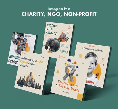 Charity, NGO, Non-Profit Instagram Post Templates PSD Nonprofit Campaign Design, Non Profit Design Inspiration, Non Profit Brochure Design, Non Profit Flyer Design, Non Profit Social Media Posts, Non Profit Graphic Design, Nonprofit Social Media Design, Charity Social Media Design, Collage Social Media Post