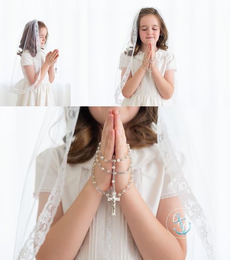 Girl in First Communion dress with Rosary, First communion portraits Frederick, Maryland