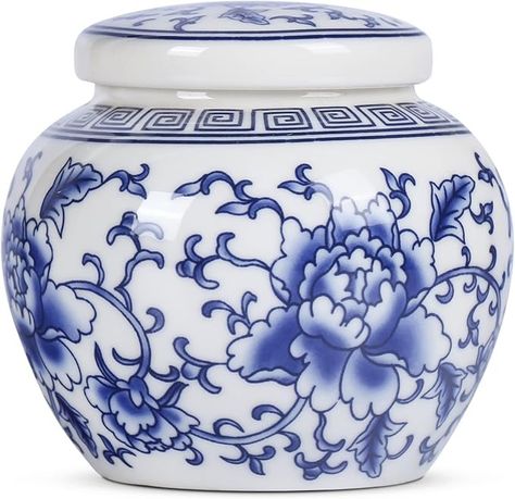 Amazon.com: XINGYAN Chinese Traditional Blue and White Porcelain Ceramic Small Ginger Jar with Lid,for Tea Storage,Home Decorative,Home Decor Jar,Bud vase (Model-2) : Home & Kitchen Traditional Chinese Decor, Chinese Porcelain Pattern, Blue Willow China Pattern, Blue Willow China, White Ginger Jars, Organize Craft Supplies, Chinese Decor, Living Room Tables, Chinese Vase