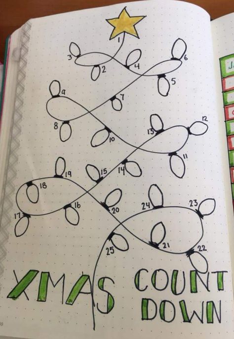 Christmas Countdown Christmas Bullet Journal, Bullet Journal Christmas, Countdown Christmas, December Bullet Journal, Mood Tracker Ideas, Journal Christmas, Journal Mood Tracker, Bulletin Journal, Bullet Journal Page