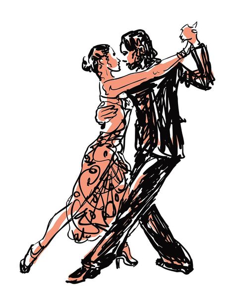 Tango Drawing, Two People Dancing, Drawing Dancing, Dancing Sketch, Dancing Drawing, Tango Art, Dancer Drawing, Dancing People, Wall Decor Music