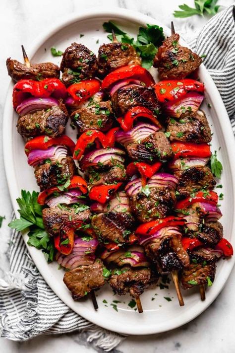 Blue Cheese Potato Salad, Boat Picnic, Kebabs Skewers, Steak Kebabs, Real Food Dietitians, Gluten Free Italian, Kabob Recipes, Kebab Recipes, Primal Kitchen