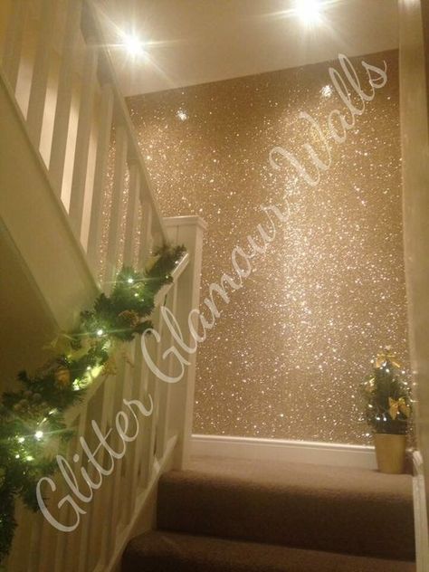 Glitter Wallpaper Bedroom, Glitter Accent Wall, Glitter Bathroom, Glitter Bedroom, Bedroom Ceilings, Glitter Room, Glitter Paint For Walls, Guest Bedroom Design, Glitter Wall