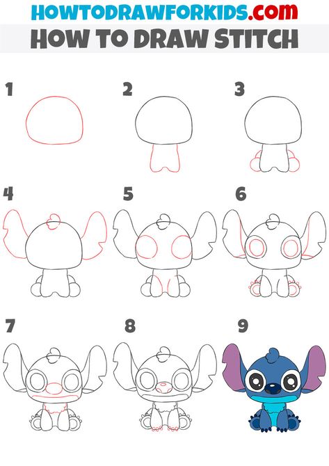 Draw Stitch, Lilo En Stitch, Stitch Drawings, Hand Art Kids, Easy Disney Drawings, Lilo And Stitch Drawings, Drawing Ideas Easy, Drawing Lessons For Kids, Cute Disney Drawings