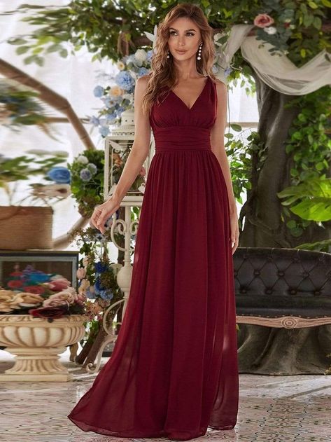 Formal Wedding Guest Dresses, Burgundy Wedding Dress, Classic Bridesmaids Dresses, Dress Outfits Casual, Dancesport Dresses, Dresses For Weddings, Maxi Bridesmaid Dresses, Chiffon Evening Dresses, Ever Pretty