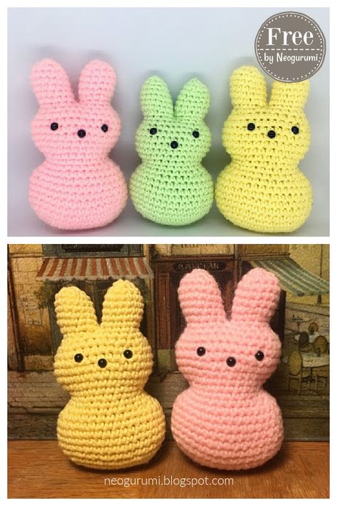 4 Easter Bunny Peeps Free Crochet Patterns Peeps Crochet, Crochet Peep, Crochet Spring Patterns, Free Crochet Bunny, Baby Beanie Crochet Pattern, Baby Beanie Crochet, Easter Crochet Patterns Free, Crochet Amigurumi Bunny, Peep Bunny