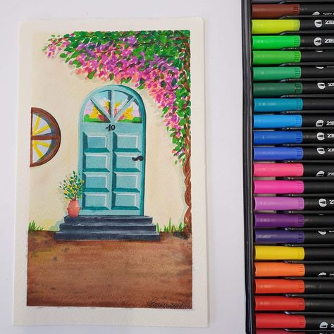 Clarkes The Art Shop, Brighton on Instagram: “A beautifully vibrant piece by @lorenzag.artist using the awesome Zieler duo tip brush pens. You too can create beautiful 🖼 artwork using…” Colour Pen Art Drawings, Acrylic Brush Pen Art, Marker Pens Art, How To Paint With Brush Pens, Simple Art With Brush Pens, Sketch Pens Drawings, Cute Drawing Ideas With Markers, Colourful Pen Drawing, Brush Pen Drawing Ideas Simple