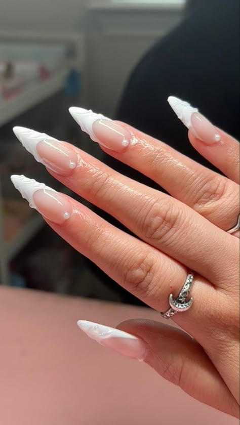 Nail Selfies, Wife Nails, Nails Collection, French Tip Acrylic Nails, Work Nails, Glow Nails, Classy Acrylic Nails, Pearl Nails, Almond Acrylic Nails