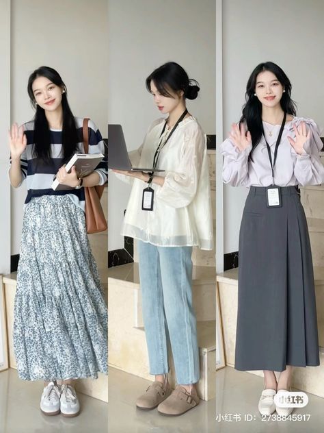 #BEAUTY ,#REALATIONSHIPS #Fashion #Outfits #Summer Outfits #Animals Korean Teacher Outfits, Ootd Campus, Twin Outfit, Optical Illusion Dress, Outfit Ngampus, Simple Work Outfits, Neat Casual Outfits, Outfit Korean Style, Casual Work Outfits Women