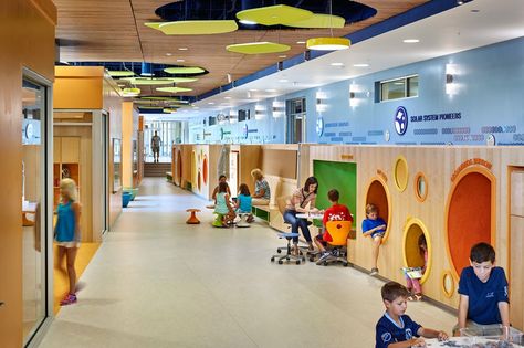 Education By Design: Challenging the Traditional Definition of a Learning Space - Blog - VMDO Architects Elementary School Architecture, Nurse Station, School Corridor, Educational Design, Active Design, Nurses Station, Indoor Slides, Welcome Center, Kindergarten Design